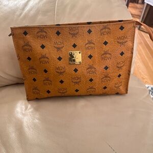 MCM Tan Toiletry Bag with Black Logo